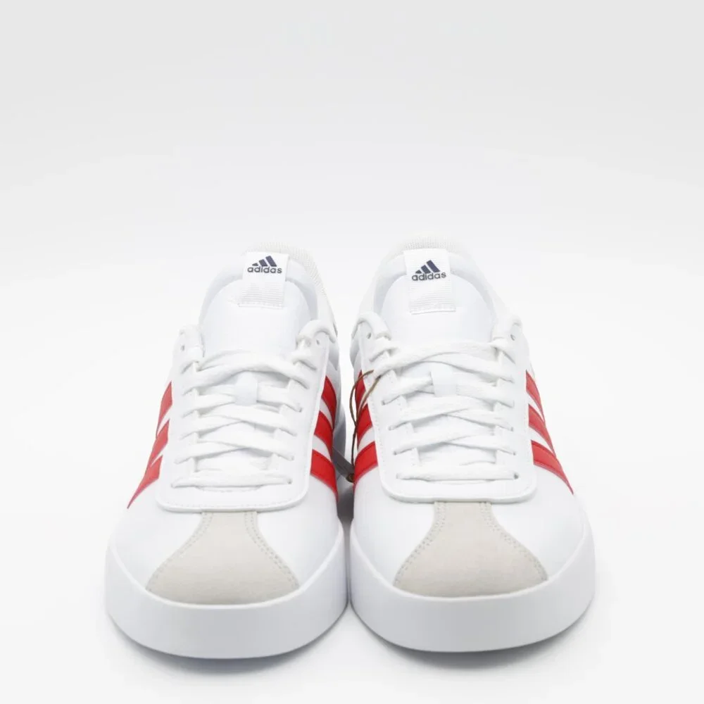 Adidas Men's Cushioned Comfortable Suede VL Court 3.0 Sneakers White/Red Size 9‎